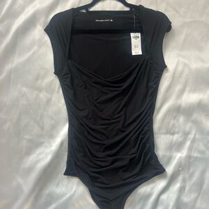 Abercrombie & Fitch Black Ruched Bodysuit Top